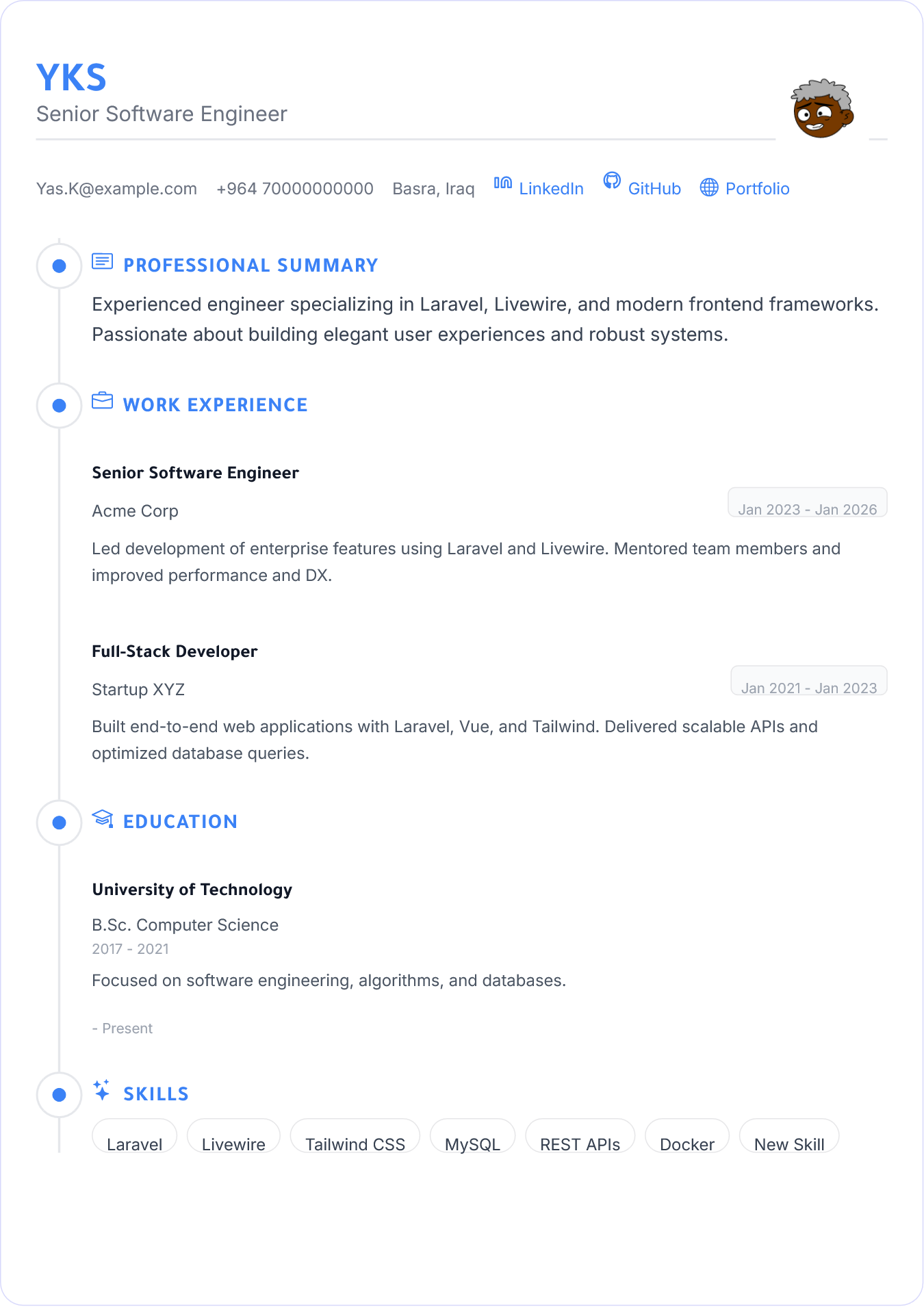 Modern resume template preview